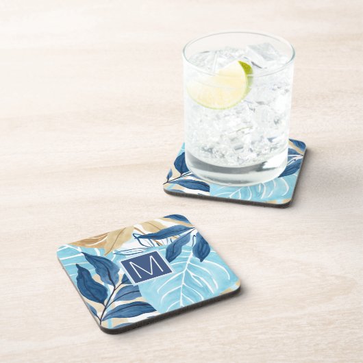 Blauw Oerwoud bladeren Bier Onderzetter (Rechterzijde)