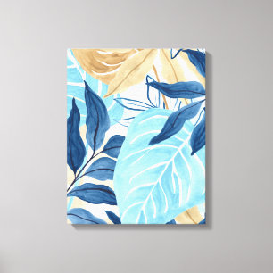 Blauw Oerwoud bladeren Canvas Afdruk