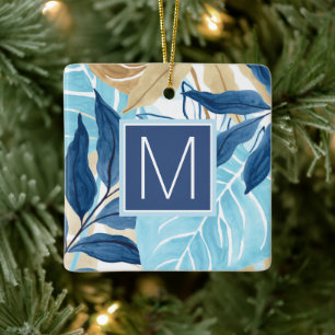Blauw Oerwoud bladeren Keramisch Ornament