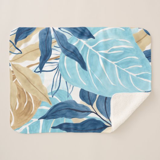 Blauw Oerwoud bladeren Sherpa Deken (Voorkant (horizontaal))