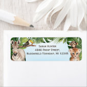 Blauw oerwoud safaridieren, verjaardagsadres etiket (Insitu)