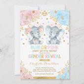 Blauw of roze Elephant Gender onthullen Baby showe Kaart (Voorkant)