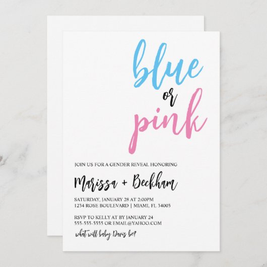 Blauw of roze Genderonderzoek Uitnodiging (Voorkant / Achterkant)