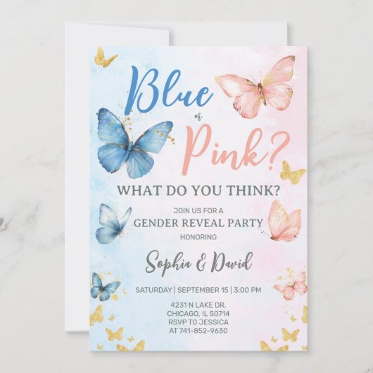 Blauw of roze Geslacht onthullen Party Kaart (Voorkant)