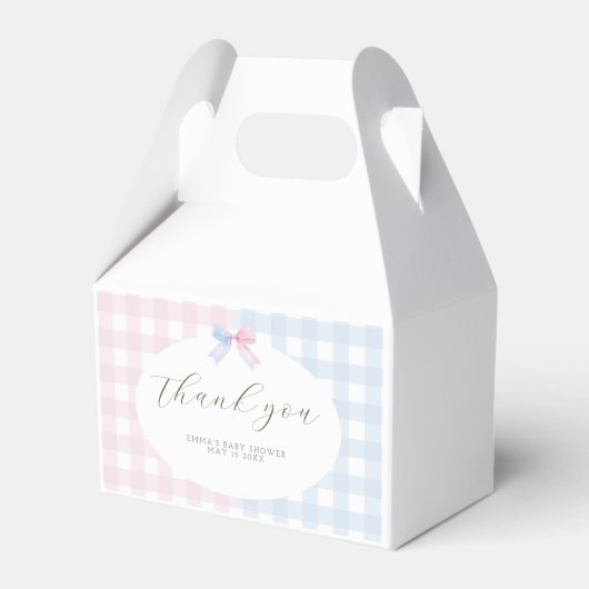 Blauw of Roze Gingham baby shower Favoriet Box Lab Bedankdoosjes (Voorkant Zijde)