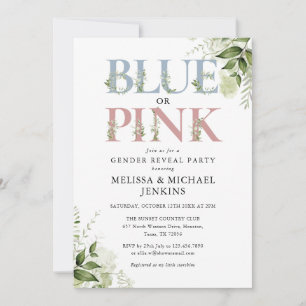 Blauw of roze groen brief gender reveal party kaart