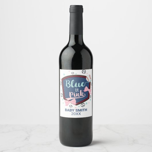 blauw of roze Honkbal of strikken Geslacht onthull Wijn Etiket (Voorkant)