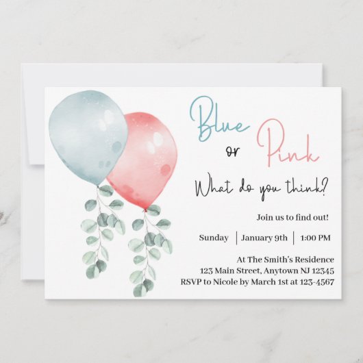 Blauw of roze wat u denkt dat gender zichtbaar is kaart (Voorkant)