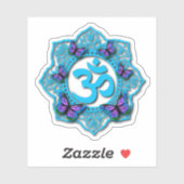 Blauw ohm mandala-ontwerp met paarse vlinders sticker (Vel)