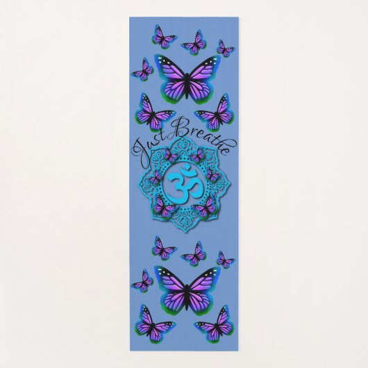 Blauw ohm mandala-ontwerp met paarse vlinders u yogamat (Voorkant)