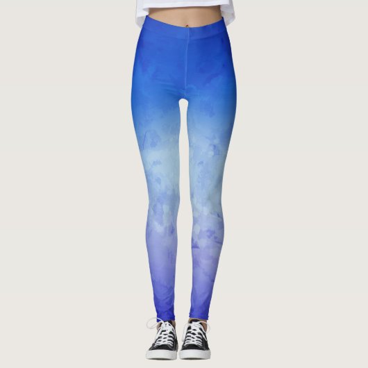 Blauw Ombre Watercolor Broek Leggings (Voorkant)