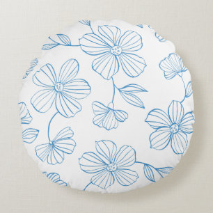 Blauw omlijnde bloemen en bladeren met charme rond kussen