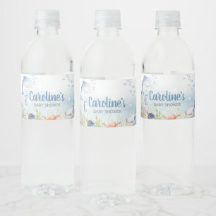 Blauw Onder de Zee Baby Shower Waterfles Etiket