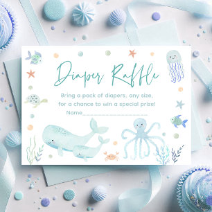 Blauw Onder het Zee Baby shower Luier Raffle Informatiekaartje