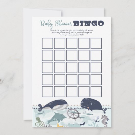 Blauw onder het Zee Ocean Theme Baby shower Bingo Kaart (Voorkant)