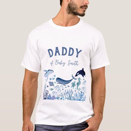 Blauw Onder het Zee Papa van Baby Boy T-shirt (Voorkant)