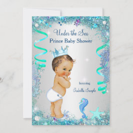 Blauw onder het Zee prins Baby shower Brunette Boy Kaart