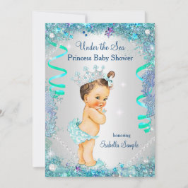 Blauw onder het Zee prinses Baby shower Brunette Kaart