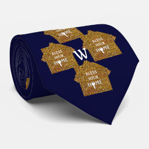  Blauw onroerend goed BLEEK UW Glitter Monogram th Stropdas