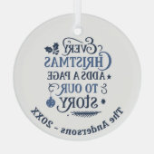 Blauw ons verhaal typografie Kerstmis Glas Ornament (Achterkant)
