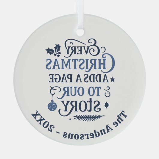 Blauw ons verhaal typografie Kerstmis Glas Ornament (Achterkant)