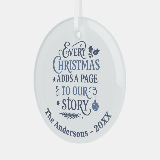 Blauw ons verhaal typografie Kerstmis Glas Ornament (Voorkant links)