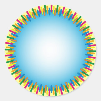 Blauw ontwerp met kleurrijke rand ronde sticker