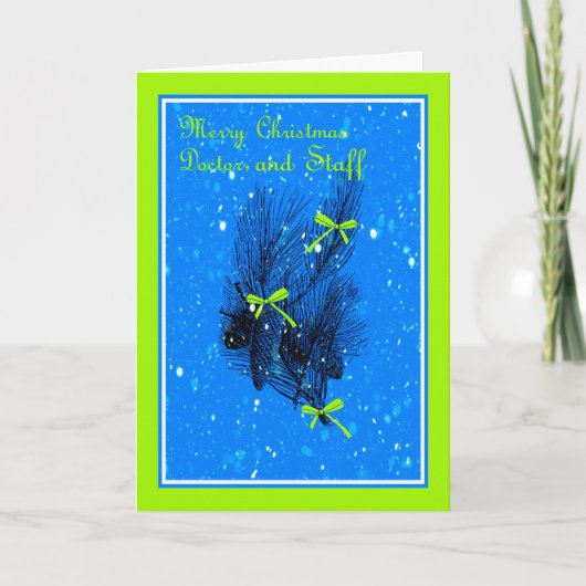 Blauw ontwerp met Pinecones & Branches Dr. en pers Feestdagen Kaart (Voorkant)
