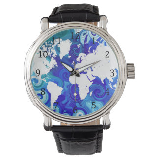 Blauw ontwerp voor Wereldkaart 267 Horloge