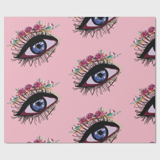 Blauw oog & Bloemen inpakpapier (Vlak)