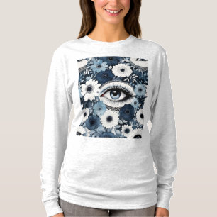 Blauw oog en wimpers Boho Floral T-shirt