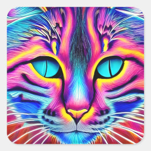 blauw oog kleurrijke Cartoon AI gegenereerde kat Vierkante Sticker
