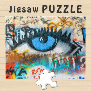 Blauw oog op graffiti muur foto - legpuzzel