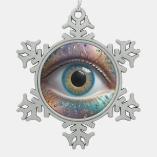 Blauw Oogbal Fractale Kunst, Tin Sneeuwvlok Ornament