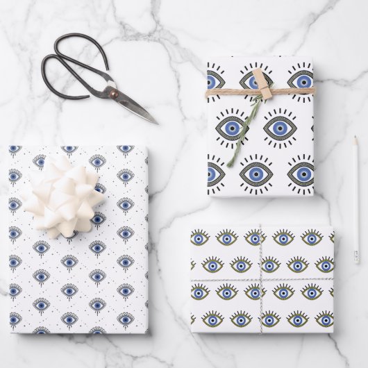 Blauw oogontwerp, kwade oogbescherming, geluk inpakpapier vel (Voorkant)