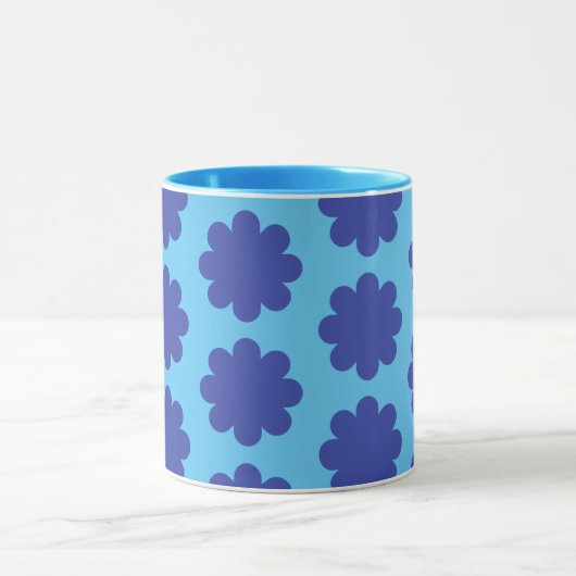 Blauw op Aqua Retro Flower Art Mok Cup (Midden)