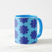 Blauw op Aqua Retro Flower Art Mok Cup (Voorkant rechts)