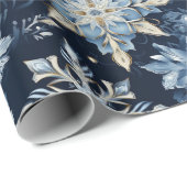Blauw op Blauw Jeweled Sneeuwvlokken Cadeaupapier (Rol Hoek)