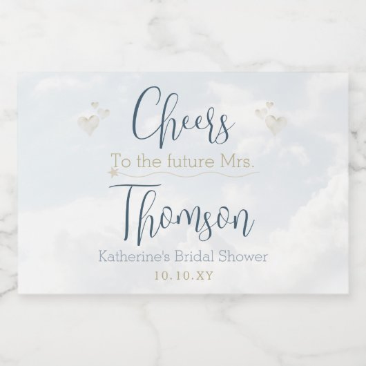 Blauw op Cloud Nine Elegant Vrijgezellenfeest Mini Sparkling Wijnetiket (Enkel label)