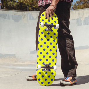 Blauw Op Geel Stippen Patroonontwerp Skateboard