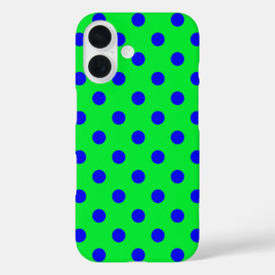 Blauw op groen polka stippen patroonontwerp iPhone 16 hoesje