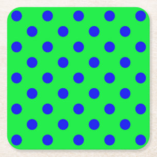 Blauw op groen polka stippen patroonontwerp  vierkante kartonnen onderzetter
