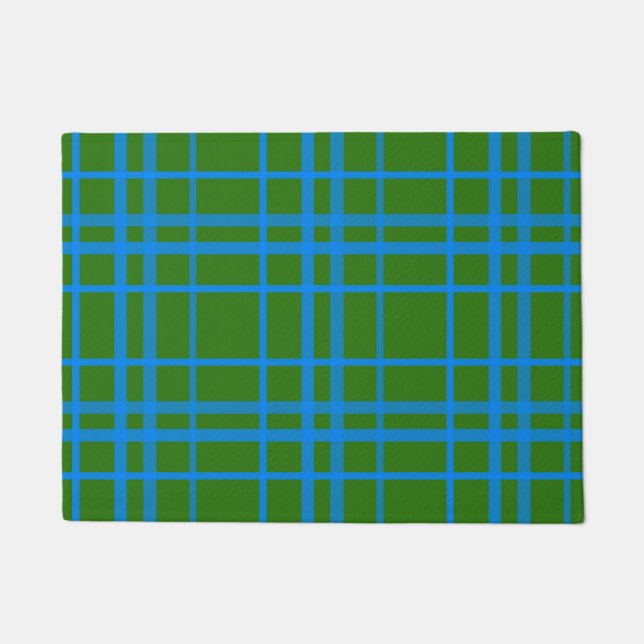 Blauw op groen Tartan Plaid Pattern Design Deurmat (Voorkant)
