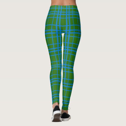 Blauw op groen Tartan Plaid Pattern Design Leggings (Achterkant)