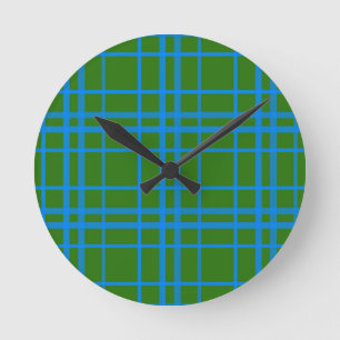 Blauw op groen Tartan Plaid Pattern Design Ronde Klok