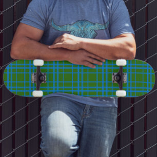 Blauw op groen Tartan Plaid Pattern Design Skateboard