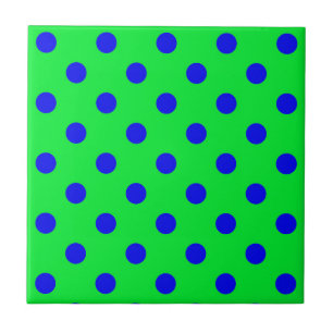 Blauw op groene polka stippen patroonontwerp  tegeltje
