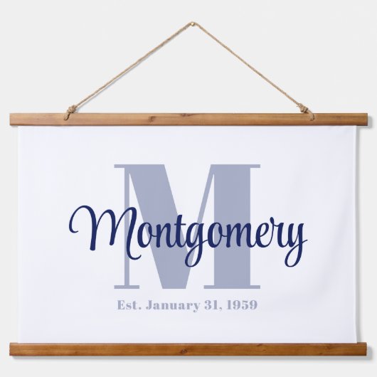 Blauw op maat gemaakt familienaambordje huwelijksc hangend wandkleed (Voorkant)