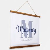 Blauw op maat gemaakt familienaambordje huwelijksc hangend wandkleed (Gebogen)