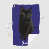 Blauw op maat gemaakte zwart kat foto en naam gepe golfhanddoek (Insitu)